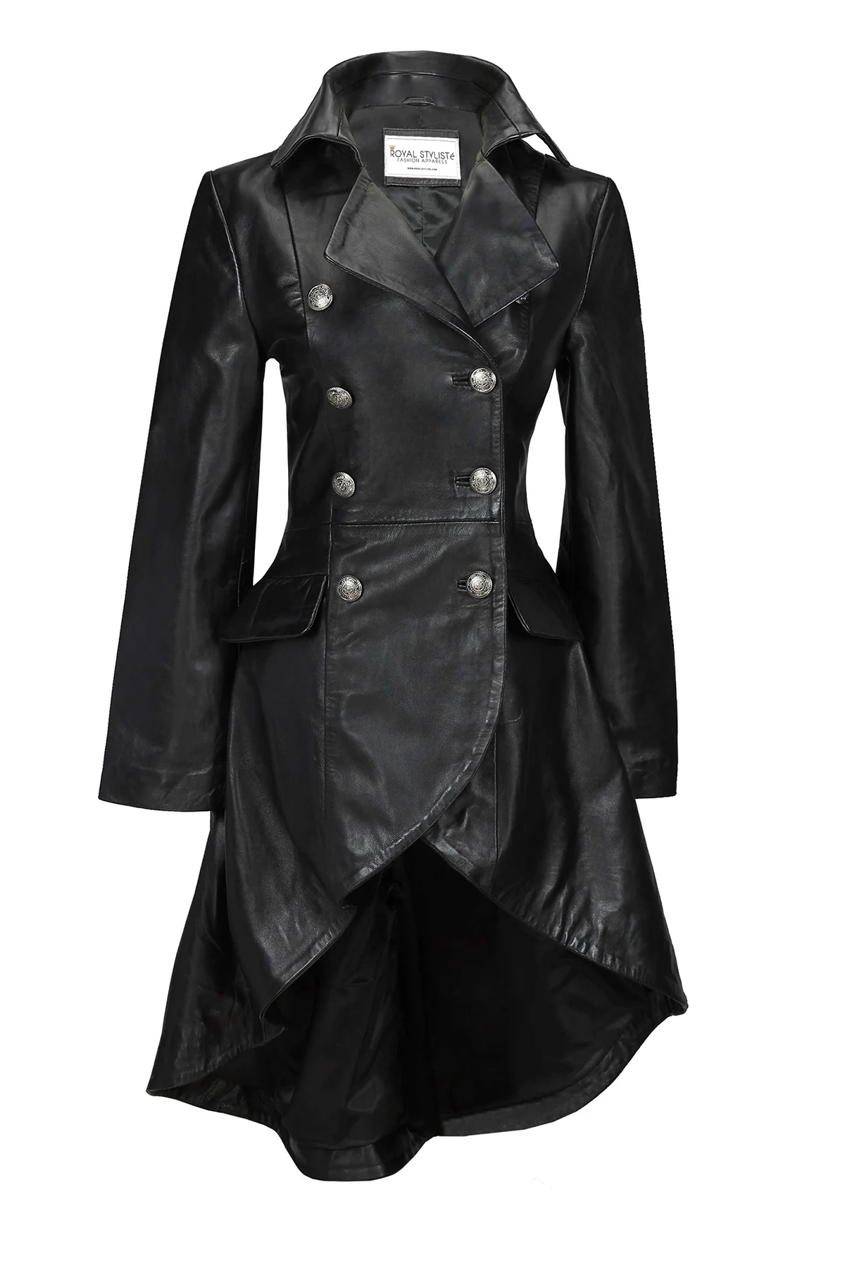 Ladies Real Leather Black Gothic Jacket Fitted Victorian Style Lace Back Coat
