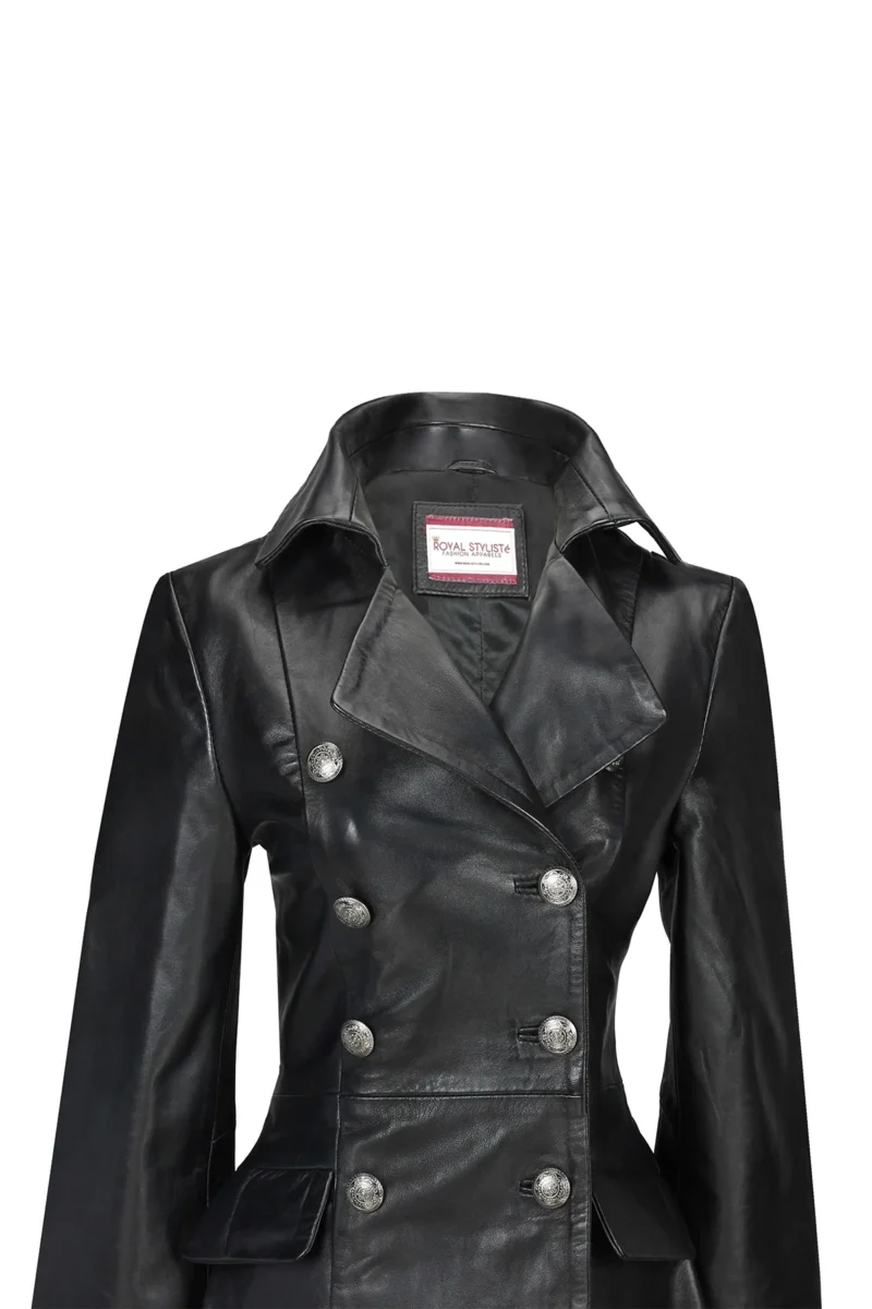 Ladies Real Leather Black Gothic Jacket Fitted Victorian Style Lace Back Coat