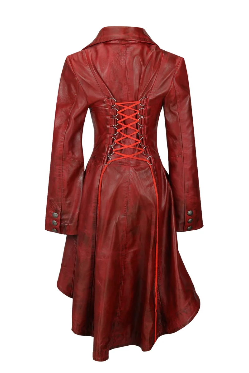 Ladies Gothic Coat Red Victorian Style Lace Back Trench Coat