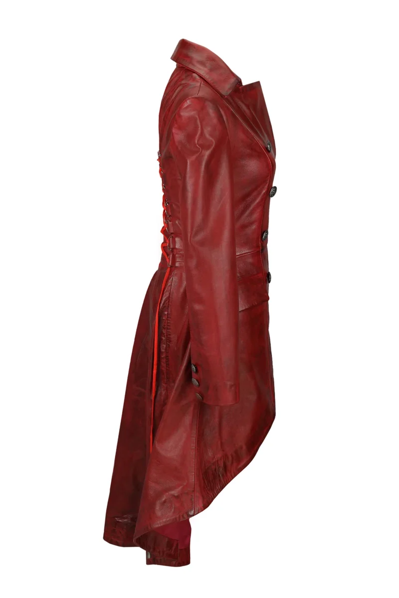Ladies Gothic Coat Red Victorian Style Lace Back Trench Coat