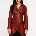 Ladies Gothic Coat Red Victorian Style Lace Back Trench Coat