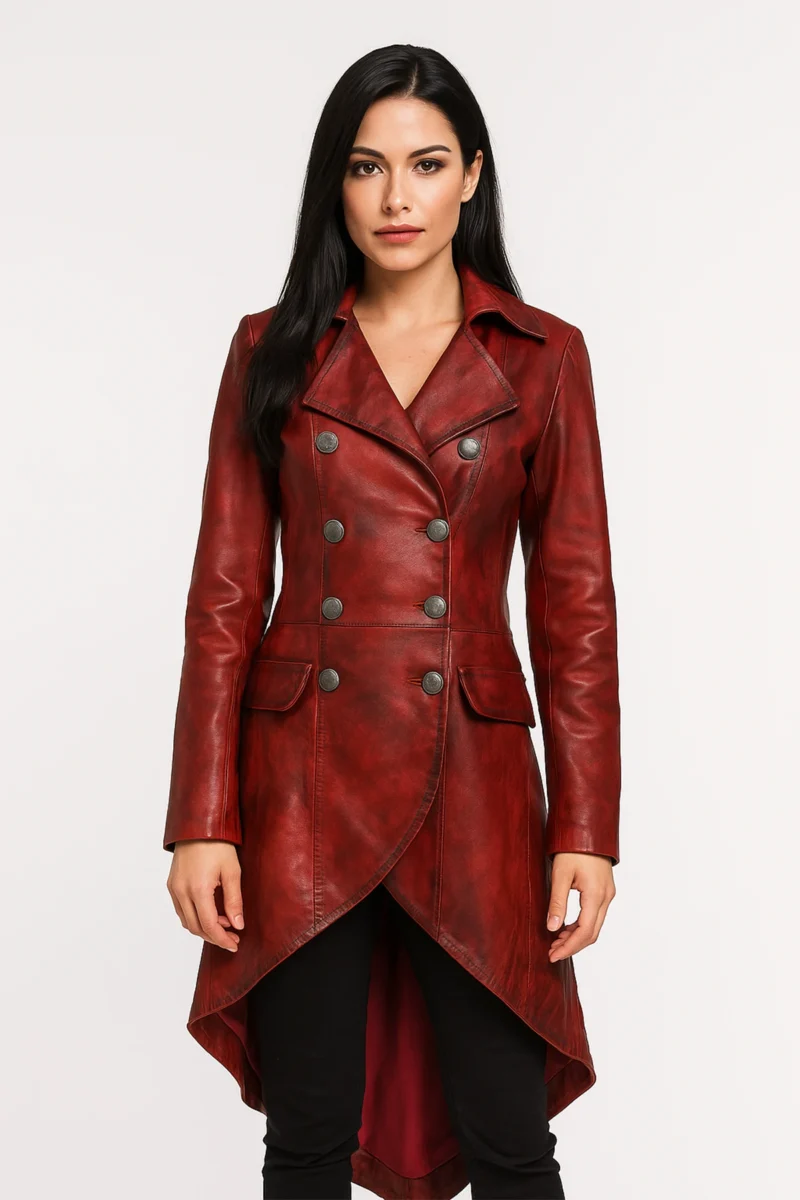 Ladies Gothic Coat Red Victorian Style Lace Back Trench Coat