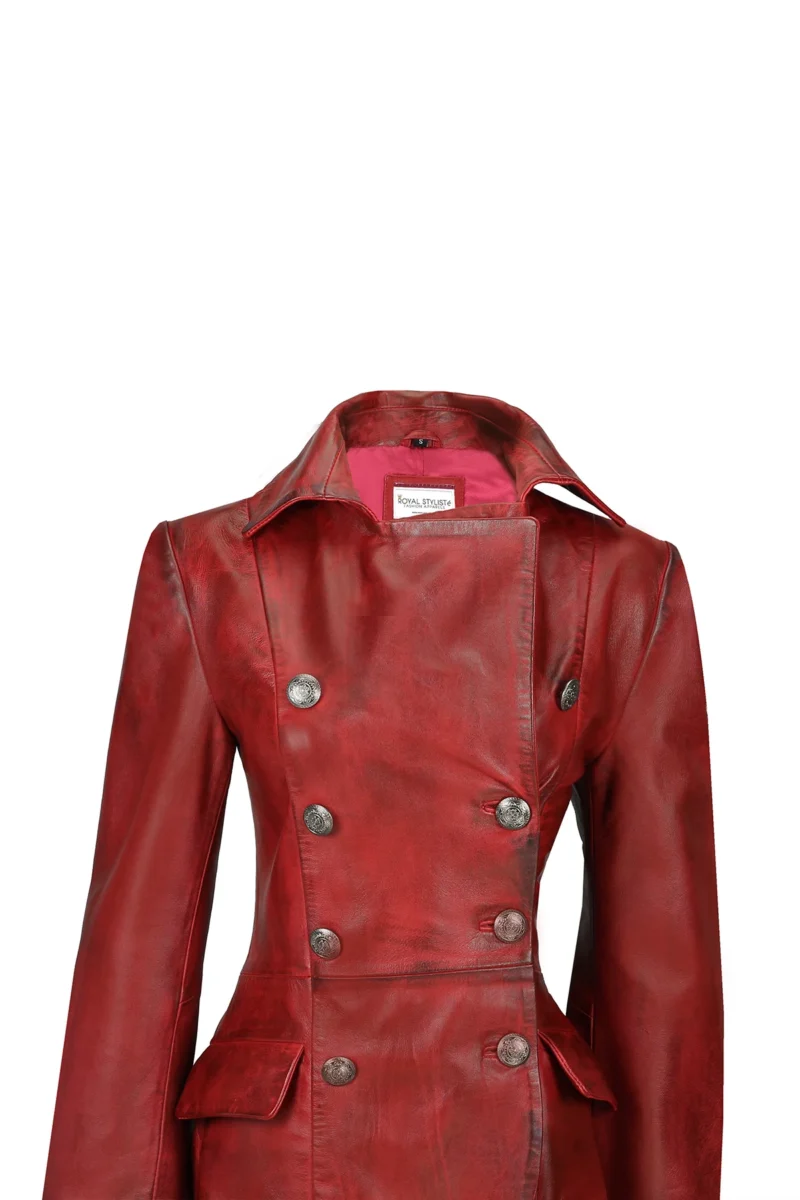 Ladies Gothic Coat Red Victorian Style Lace Back Trench Coat